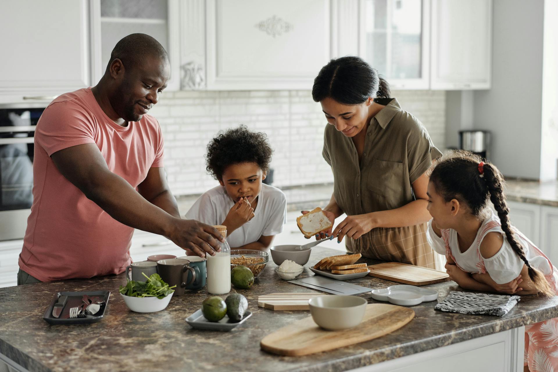 Diverse family together at home